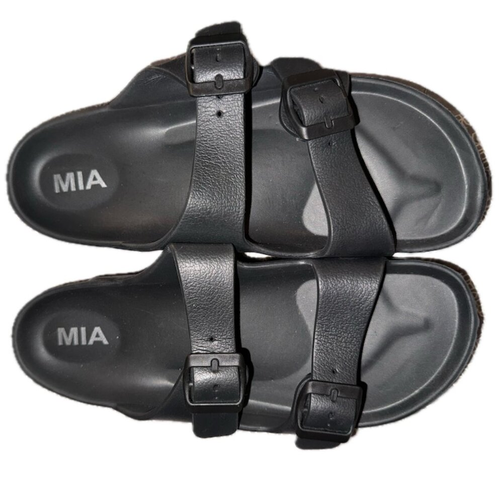 MIA Black Double Buckle Comfort Slide Sandals Contoured Footbed Size 7 - Picture 3 of 3